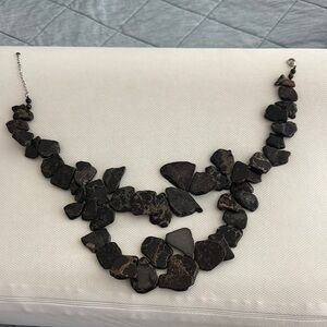 Black Floral Statement Necklace with Textured Finish